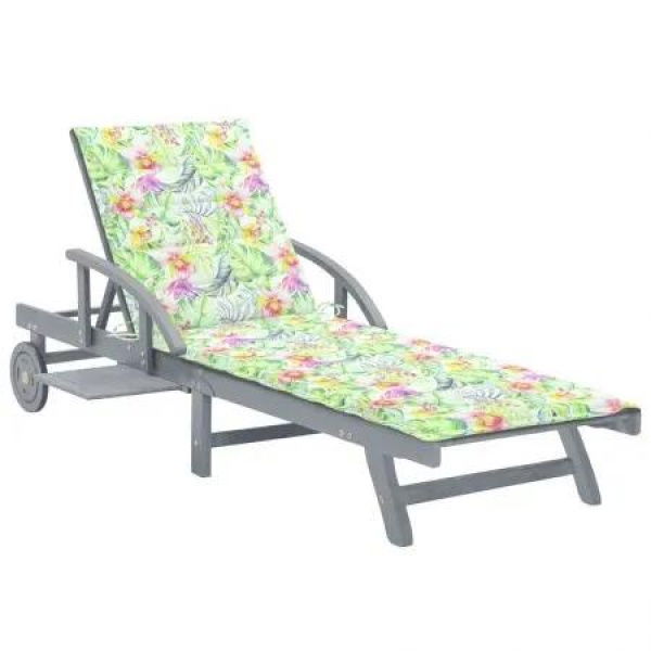 Garden Sun Lounger with Cushion Solid Acacia Wood