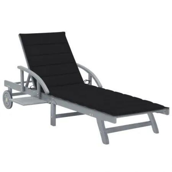 Garden Sun Lounger with Cushion Solid Acacia Wood