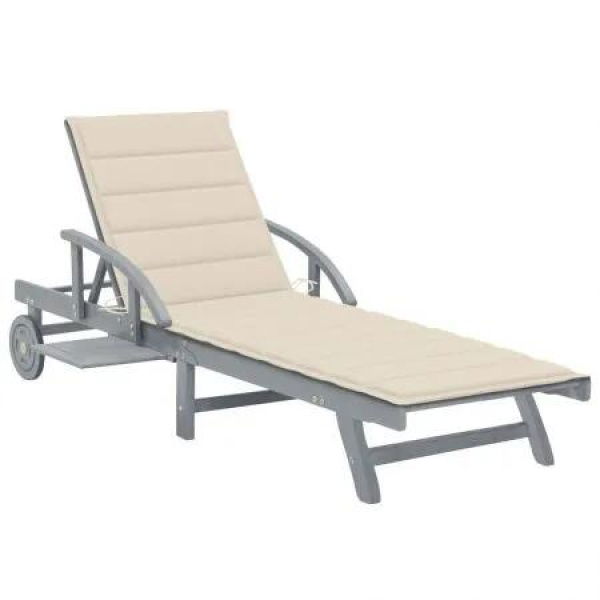 Garden Sun Lounger with Cushion Solid Acacia Wood