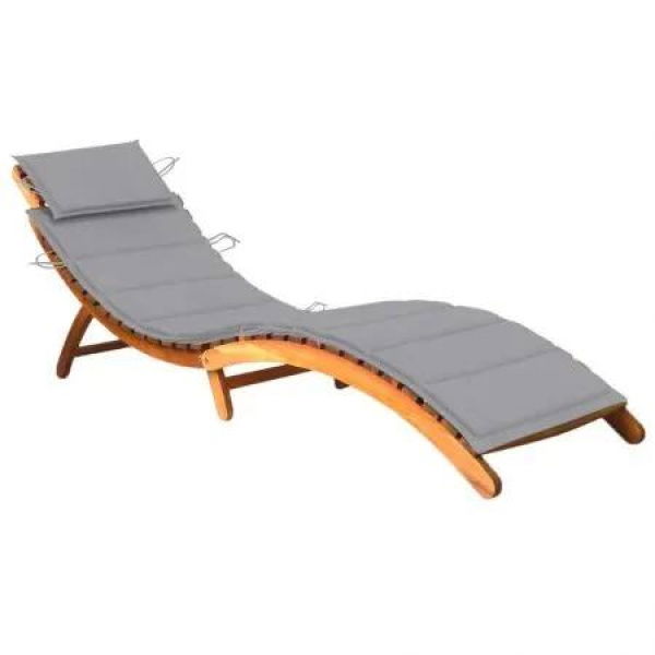 Garden Sun Lounger with Cushion Solid Wood Acacia