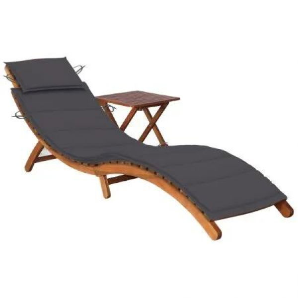 Garden Sun Lounger with Table and Cushion Solid Wood Acacia