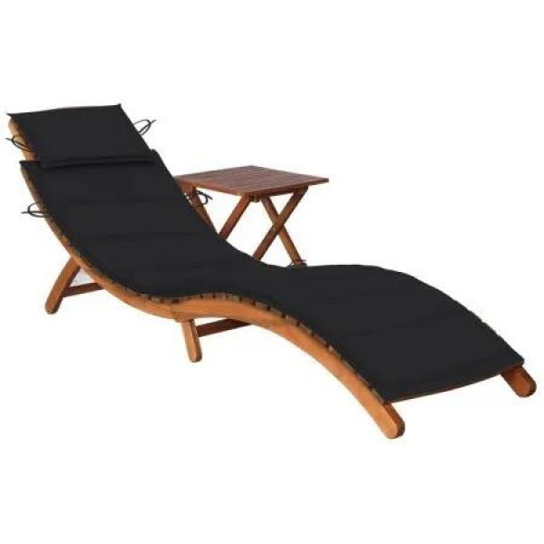 Garden Sun Lounger with Table and Cushion Solid Wood Acacia