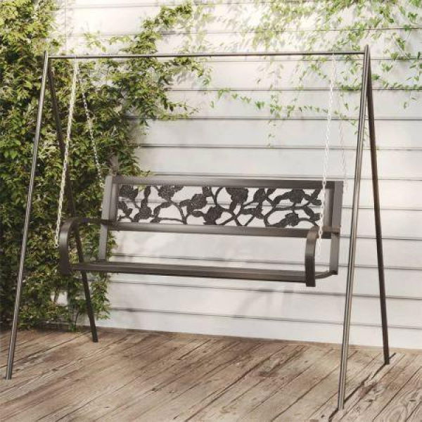 Garden Swing Bench 125 Cm Steel And Plastic Black