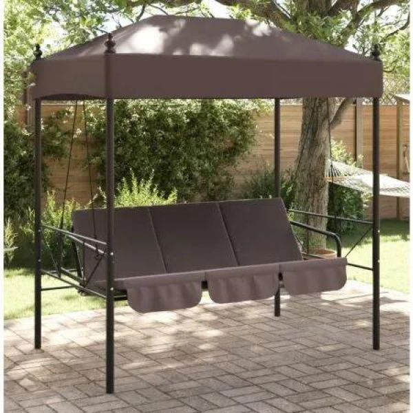 Garden Swing Bench with Canopy Coffee BrownÂ Steel