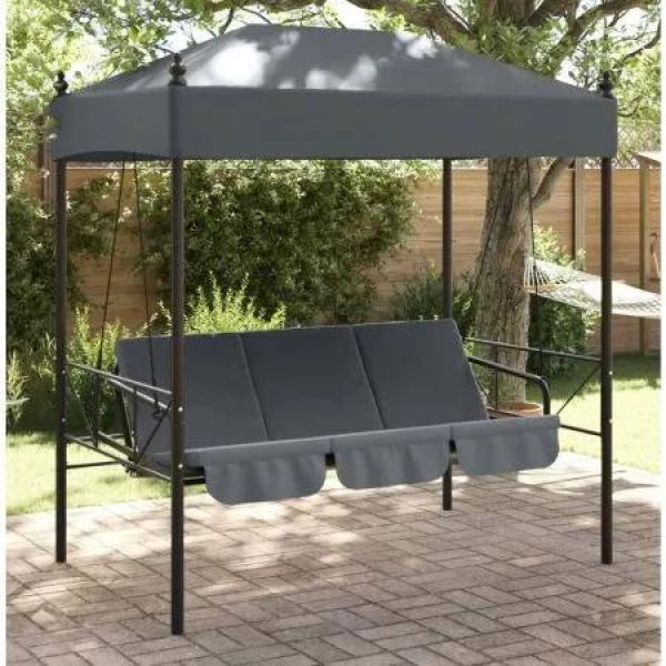 Garden Swing Bench with Canopy Dark GreyÂ Steel