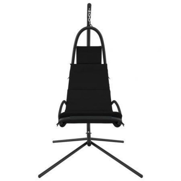 Garden Swing Chair With Cushion Black Oxford Fabric And Steel
