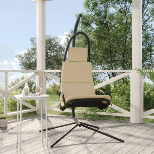 Garden Swing Chair With Cushion Cream Oxford Fabric And Steel