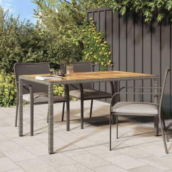 Garden Table 150x90x75 Cm Poly Rattan And Acacia Wood Grey