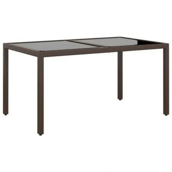 Garden Table 150x90x75 cm Tempered Glass and Poly Rattan Brown