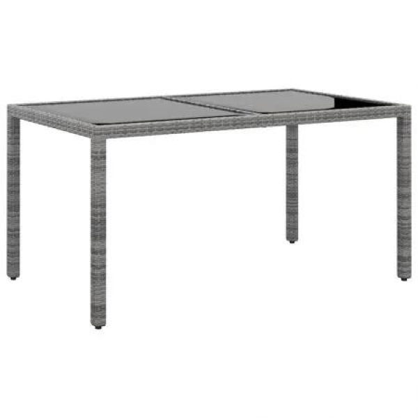 Garden Table 150x90x75 cm Tempered Glass and Poly Rattan Grey