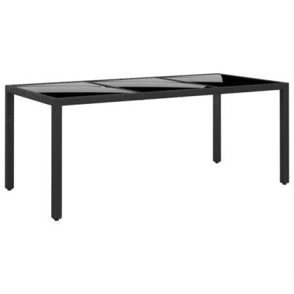 Garden Table 190x90x75 cm Tempered Glass and Poly Rattan Black