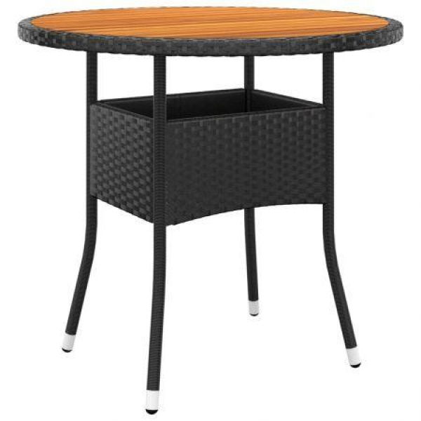 Garden Table 80x75 Cm Acacia Wood And Poly Rattan Black.