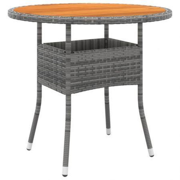 Garden Table 80x75 Cm Acacia Wood And Poly Rattan Gray.