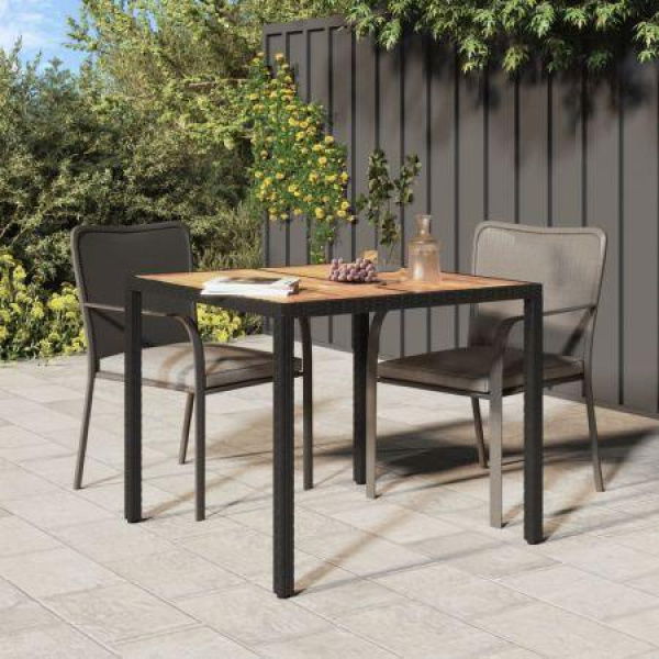 Garden Table 90x90x75 Cm Poly Rattan And Acacia Wood Black