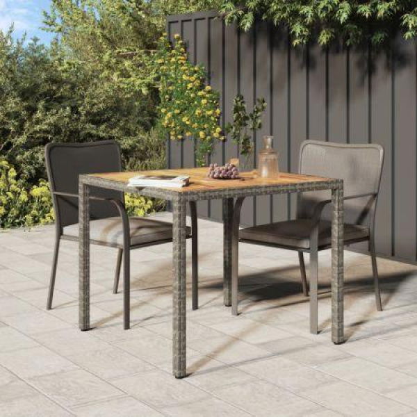 Garden Table 90x90x75 Cm Poly Rattan And Acacia Wood Grey