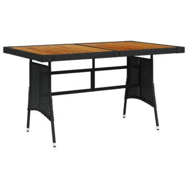 Garden Table Black 130x70x72 Cm Poly Rattan & Solid Acacia Wood.