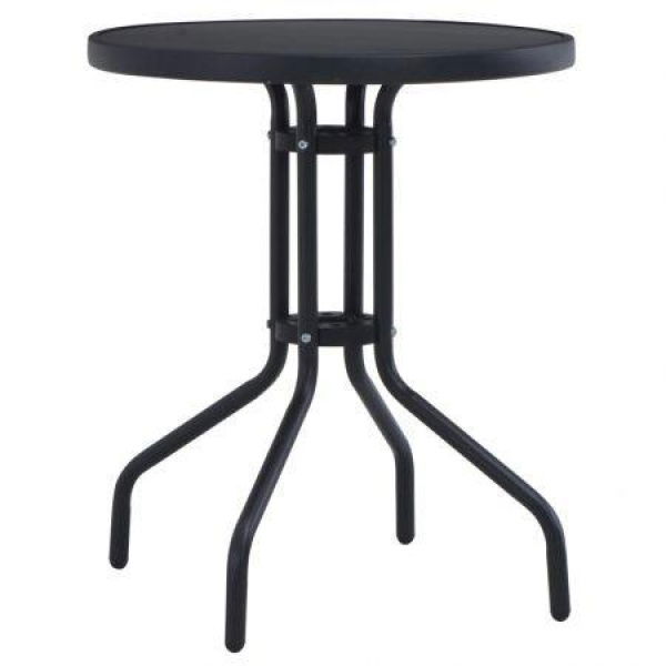 Garden Table Black 60 Cm Steel And Glass