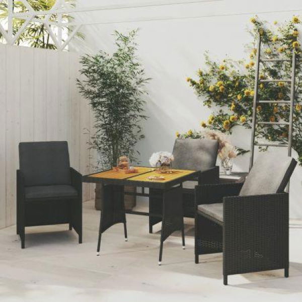 Garden Table Black 70x70x72 Cm Poly Rattan & Solid Acacia Wood.