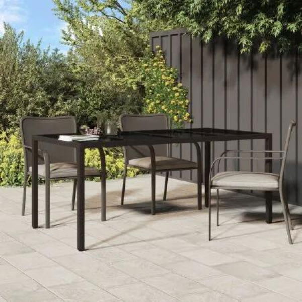 Garden Table Brown 190x90x75 cm Tempered Glass and Poly Rattan