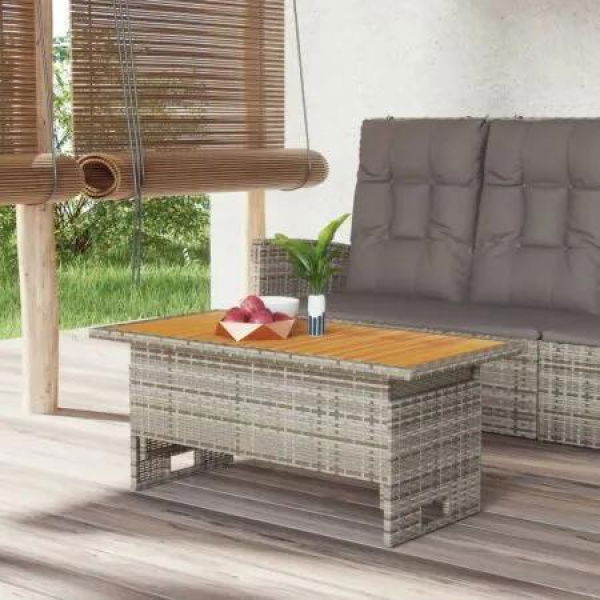 Garden Table Grey 100x50x43/63 cm Solid Wood Acacia&Poly Rattan