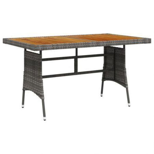 Garden Table Grey 130x70x72 Cm Poly Rattan & Solid Acacia Wood.