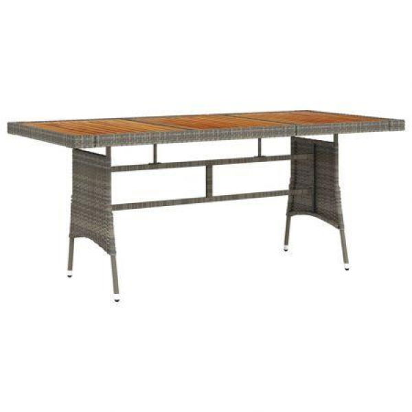 Garden Table Grey 160x70x72 Cm Poly Rattan & Solid Acacia Wood.