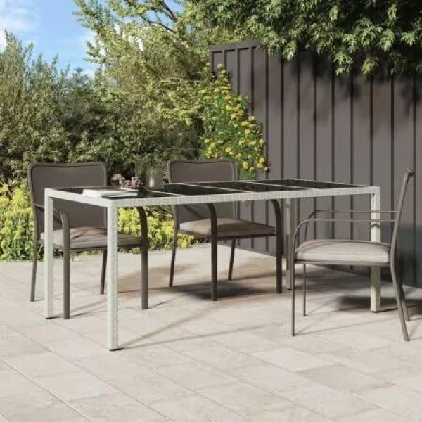 Garden Table White 190x90x75 cm Tempered Glass and Poly Rattan