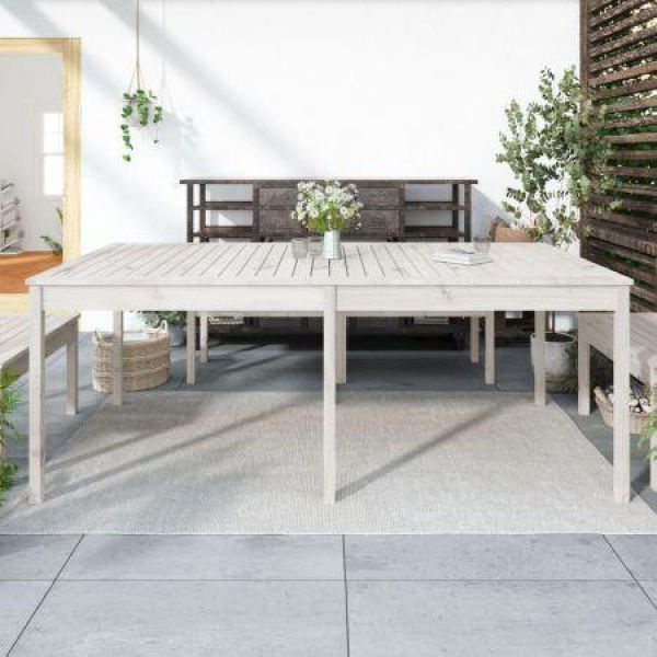 Garden Table White 203.5x100x76 Cm Solid Wood Pine.