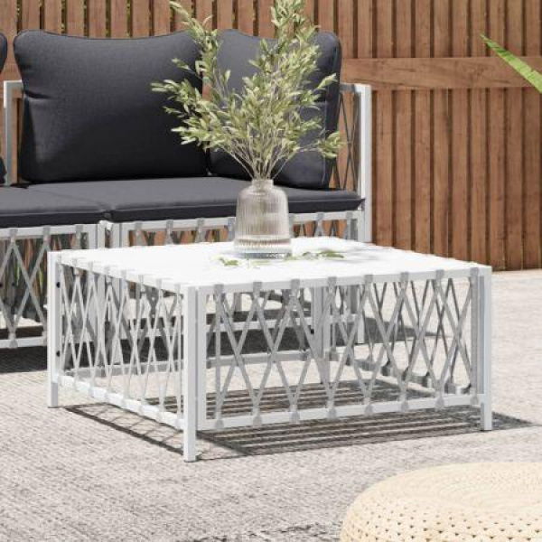 Garden Table White 70x70x34 Cm Woven Fabric