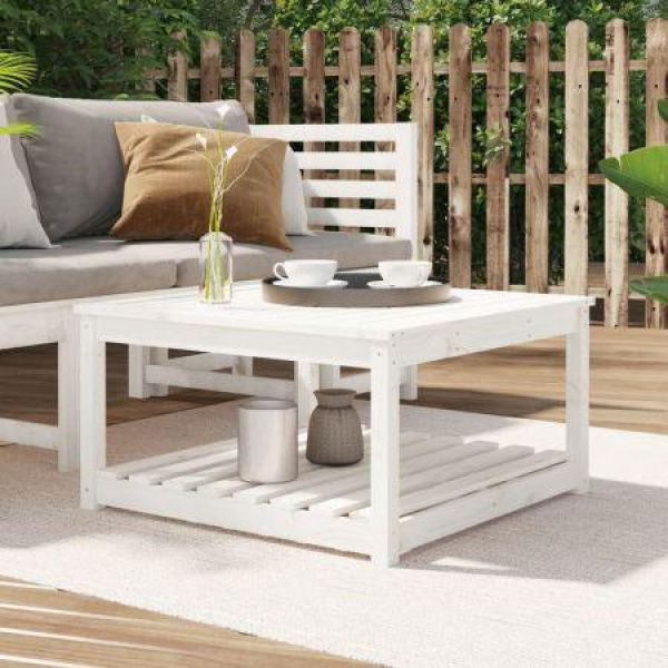 Garden Table White 82.5x82.5x45 Cm Solid Wood Pine.