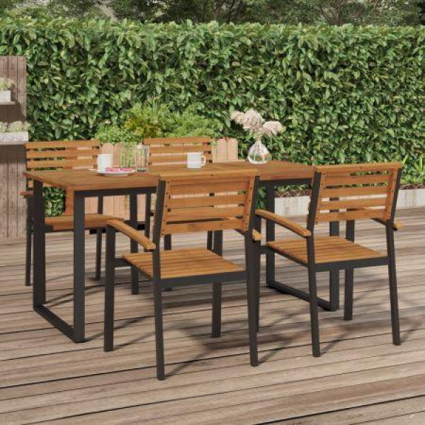 Garden Table With U-shaped Legs 160x80x75 Cm Solid Wood Acacia