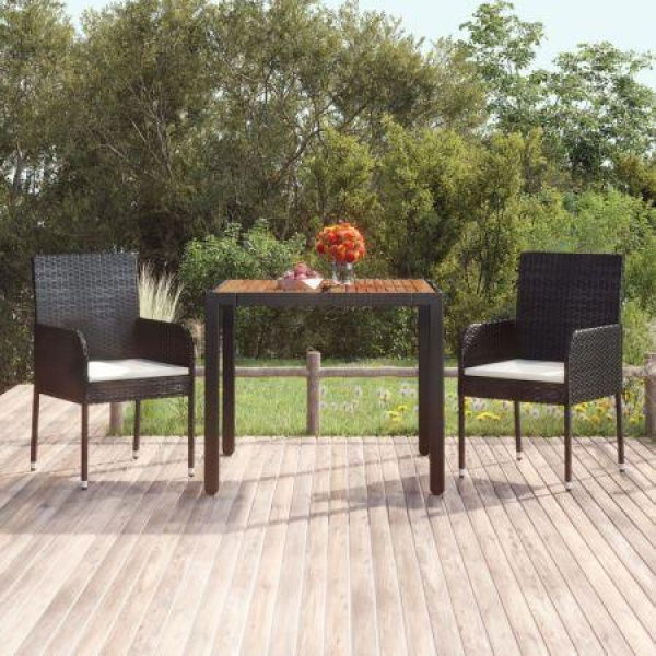 Garden Table With Wooden Top Black 90x90x75 Cm Poly Rattan