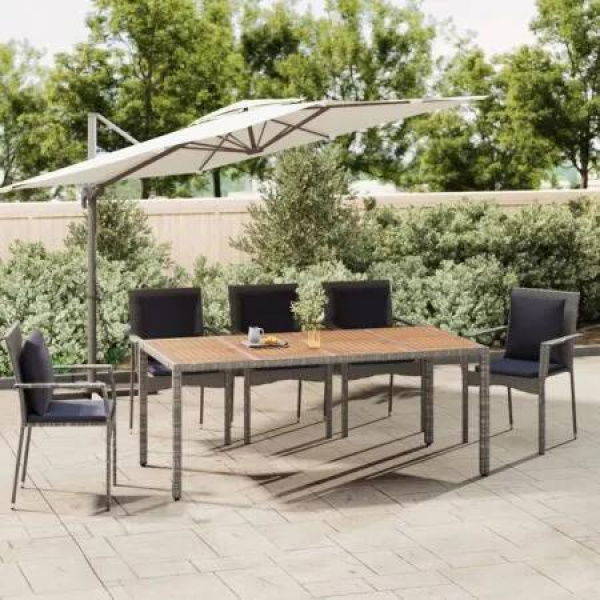 Garden Table with Wooden Top Grey Poly Rattan&Solid Wood Acacia