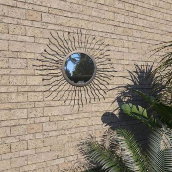 Garden Wall Mirror Sunburst 60 Cm Black