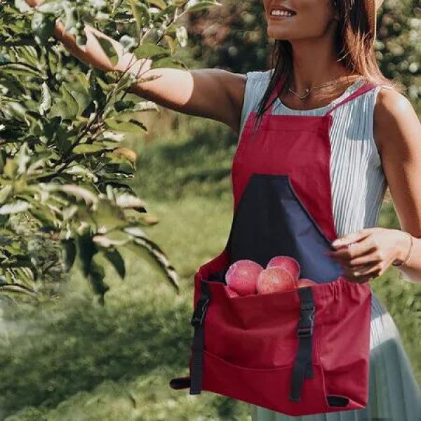 Gardening Apron,With Pockets Harvest Fruit Picking Bag,Vegetable Picking Apron With Quick Release Pocket,For Home Gardeners Color Red