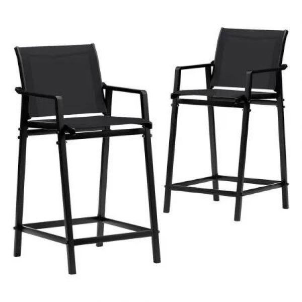 Gardeon 2PC Outdoor Bar Stools Steel Dining Chairs Patio Furniture Garden Black