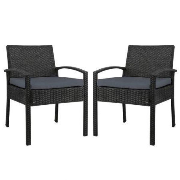 Gardeon 2PC Outdoor Dining Chairs Patio Furniture Rattan Lounge Chair Cushion Felix