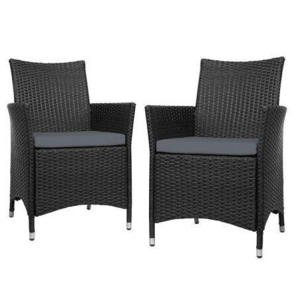 Gardeon 2PC Outdoor Dining Chairs Patio Furniture Wicker Garden Cushion Idris