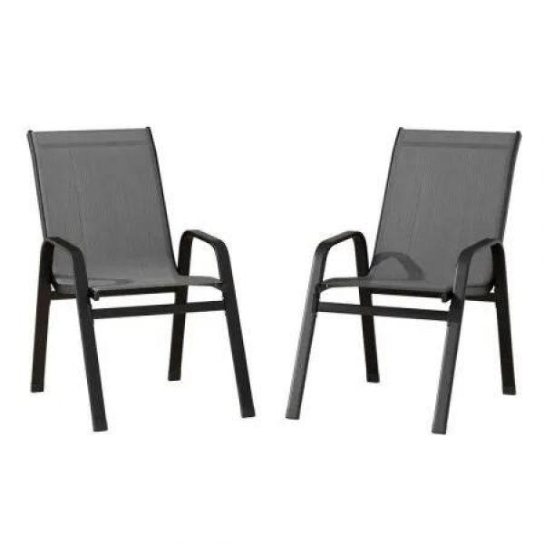 Gardeon 2PC Outdoor Dining Chairs Stackable Lounge Chair Patio Furniture Grey