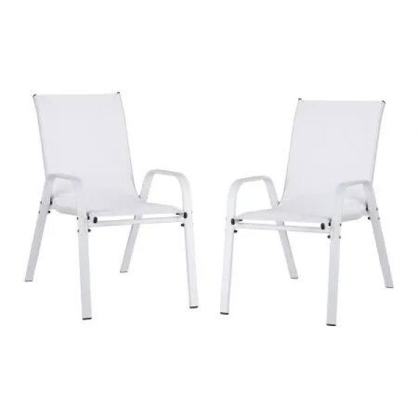 Gardeon 2PC Outdoor Dining Chairs Stackable Lounge Chair Patio Furniture White