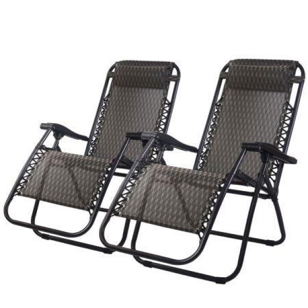 Gardeon 2PC Zero Gravity Chair Folding Outdoor Recliner Adjustable Sun Lounge Camping Grey