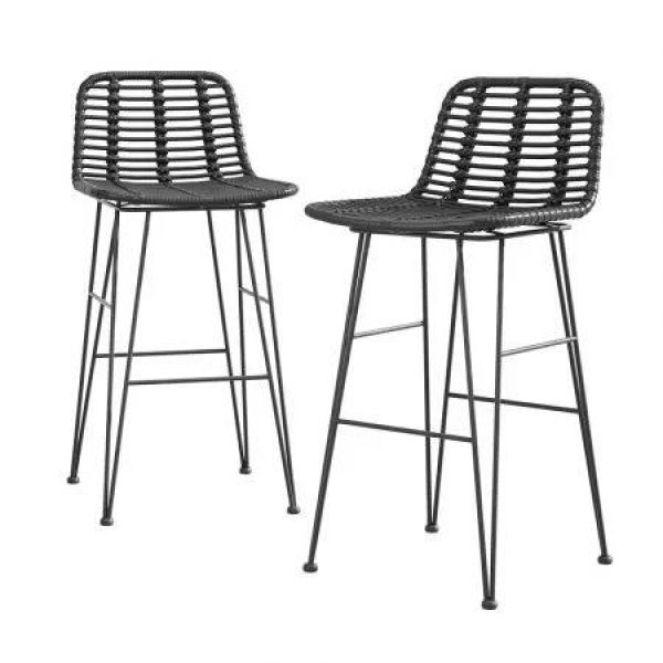 Gardeon 2pcs Outdoor Bar Stools Wicker Dining Chair Bistro Patio Balcony Black