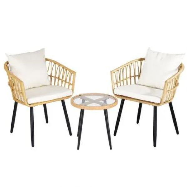 Gardeon 3PC Outdoor Bistro Set Patio Furniture Lounge Setting Table and Chairs Natural