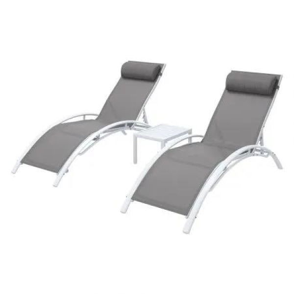 Gardeon 3PC Sun Lounge Outdoor Lounger Table Chairs Steel Patio Furniture Garden