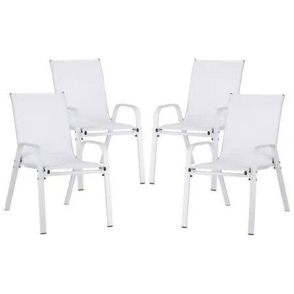 Gardeon 4PC Outdoor Dining Chairs Stackable Lounge Chair Patio Furniture White
