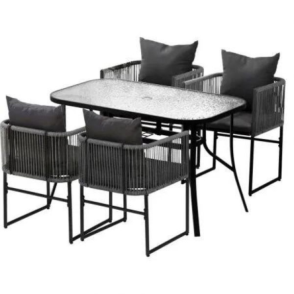 Gardeon 5PCS Outdoor Dining Set Table and Chairs Rope Patio Furniture Garden Black