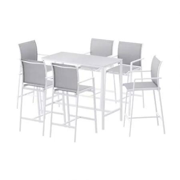 Gardeon 7PCS Outdoor Bar Set Stools Dining Chairs Table Patio Steel Bistro Set White
