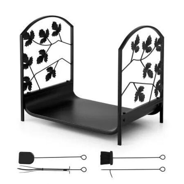 Gardeon Firewood Rack 48cm Wood Rack Firewood Storage Indoor Outdoor Black