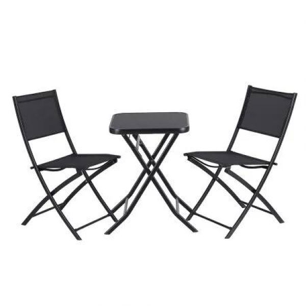 Gardeon Outdoor Bistro Set Folding Table and Chairs Patio Furniture Garden Steel Black