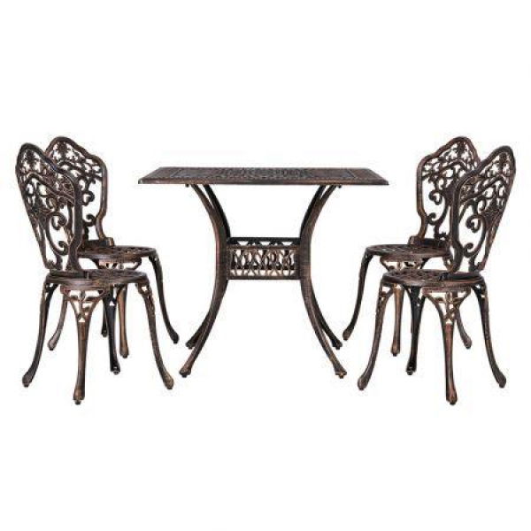 Gardeon Outdoor Dining Set 5 Piece Chairs Table Cast Aluminum Patio Brown